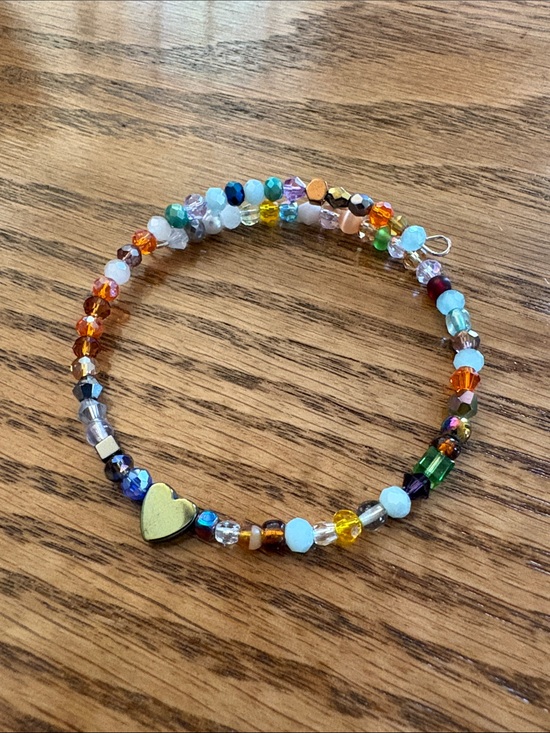 Hand Crafted Jewelry - Hand Crafted Multicolor Beaded Heart Memory Wire Bracelet